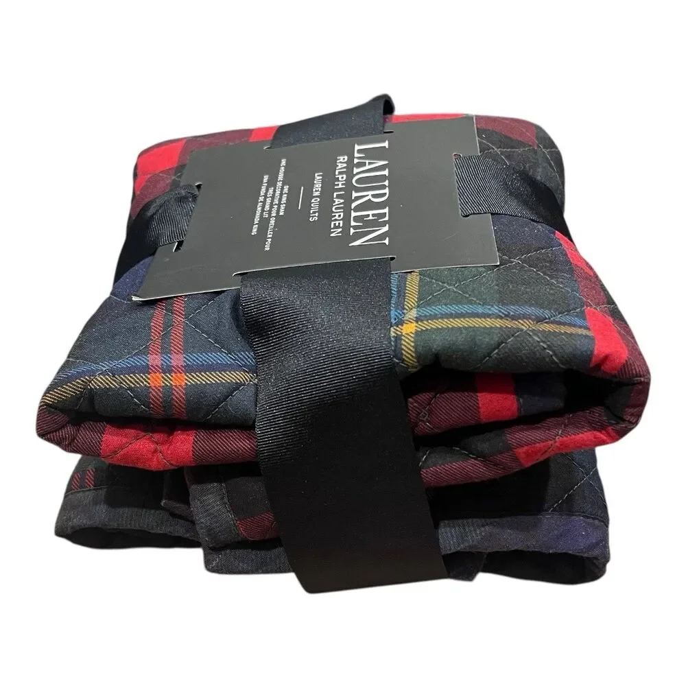 Lauren Ralph Lauren Hadley‎ Quilted Patchwork King Sham 20x36 Green Plaid